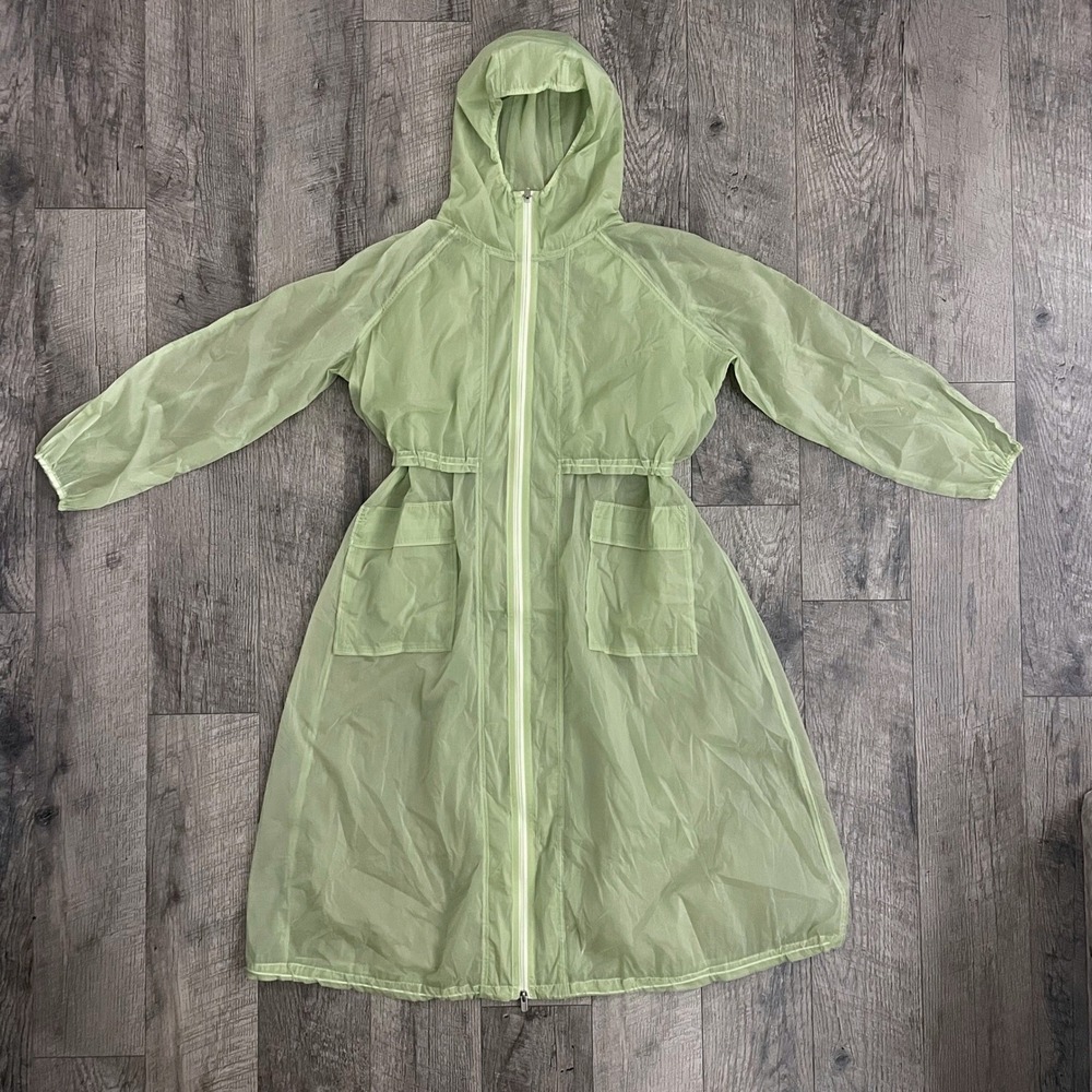 Athleta Sheer Longline Windbreaker Jacket Sage‎ Green Hooded XS Full Zip Parka